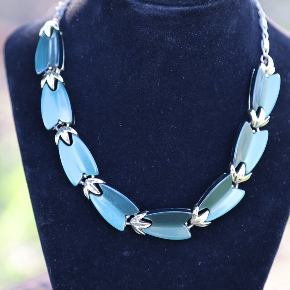 Lisner Teal Link Necklace with Gold-Tone Accents - Picture 3 of 5